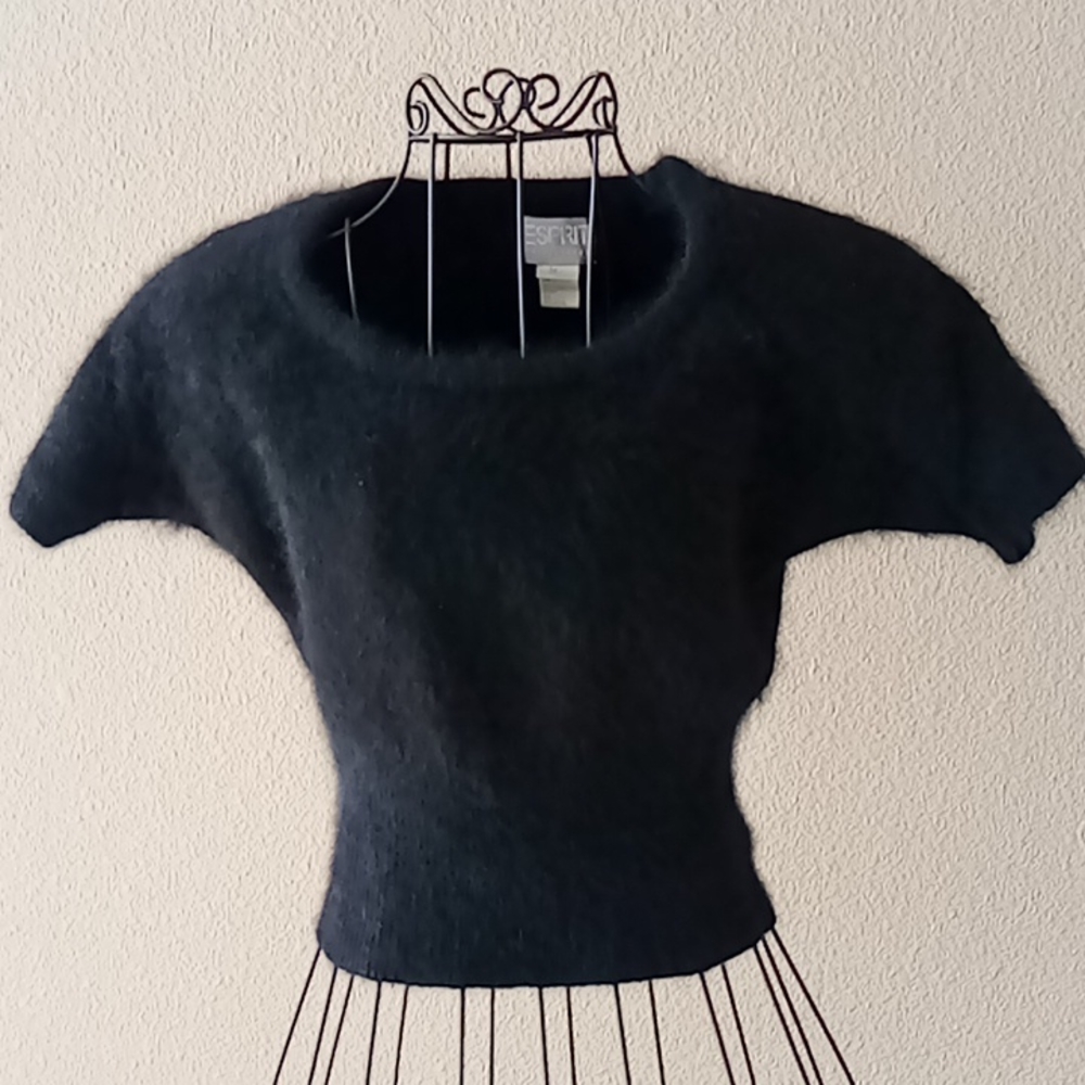 Short sleeve 70% angora 30% nylon dry clean only sweater